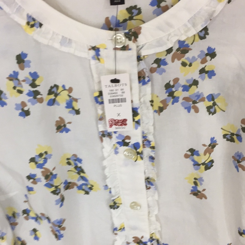 Talbots Plus Button Down Floral Top Shirt with Mini Ruffle Detailing Size X - Picture 3 of 16